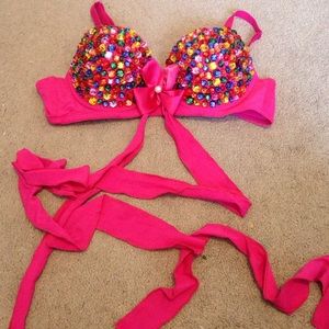Iheartraves hot pink rave bra L