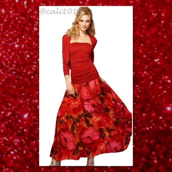 Newport News Dresses & Skirts - 🆕 Red Floral Maxi Duster Skirt 39" Long MSRP $79