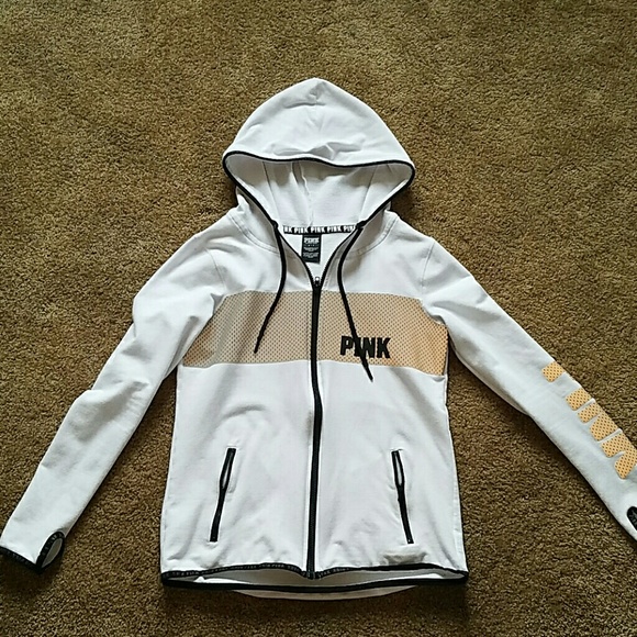 PINK reflective full-zip fleece hoodie