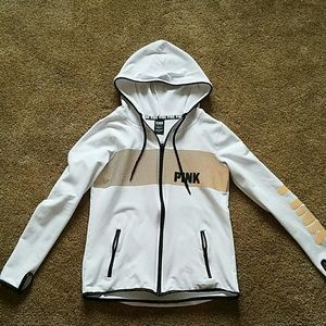 PINK reflective full-zip fleece hoodie