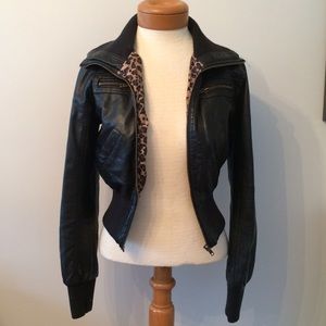 Faux leather jacket, cheetah print lining, medium