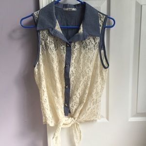🌺Lace Button Down Sleeveless Blouse💐