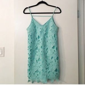 Mint Tiffany blue floral lace crochet shift dress