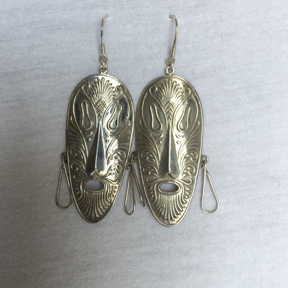 STERLING SILVER African mask earrings