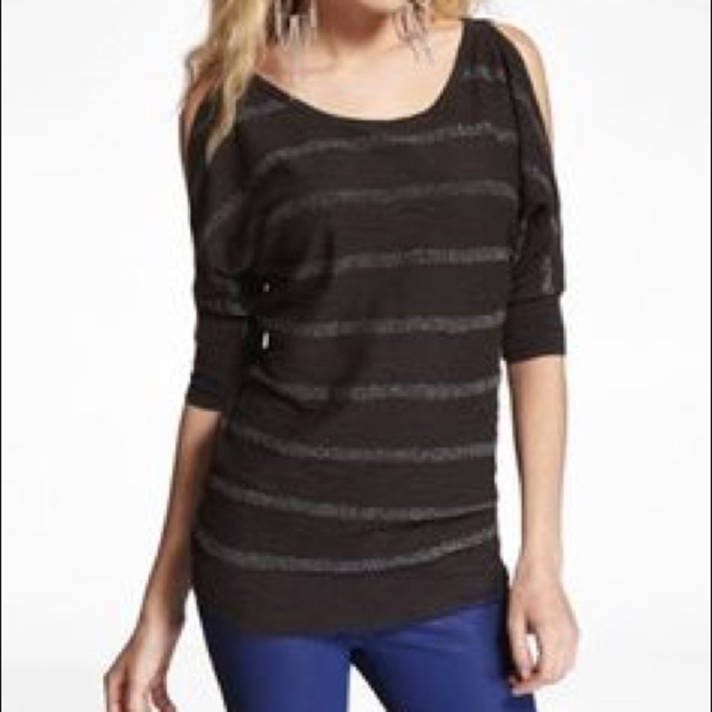 EXPRESS Metallic Stripe Cold Shoulder Sweater