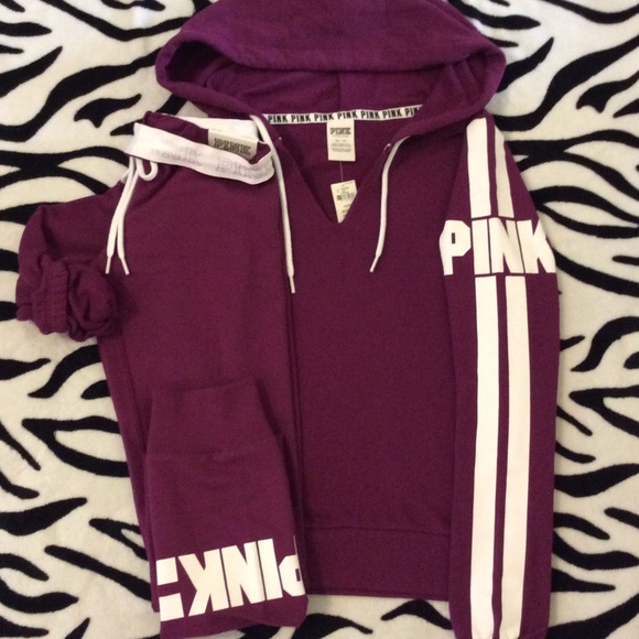 VS PINK set~ pullover split v hoodie gym pants XS - Picture 2 of 4