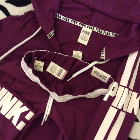 VS PINK set~ pullover split v hoodie gym pants XS - Picture 3 of 4