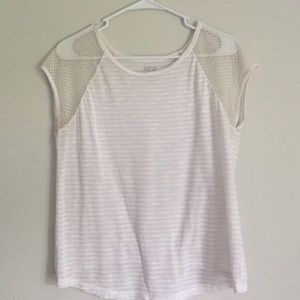 White mesh-sleeve shirt