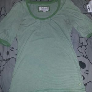 Green and white striped blouse