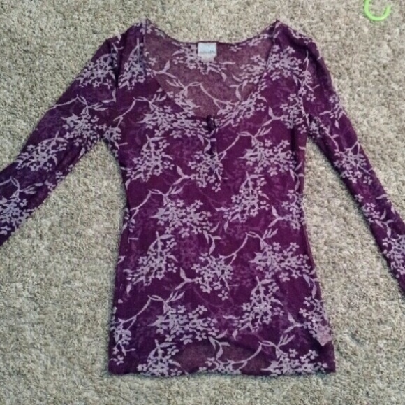 Free People Floral Burnout Henley in Purple - Picture 1 of 4