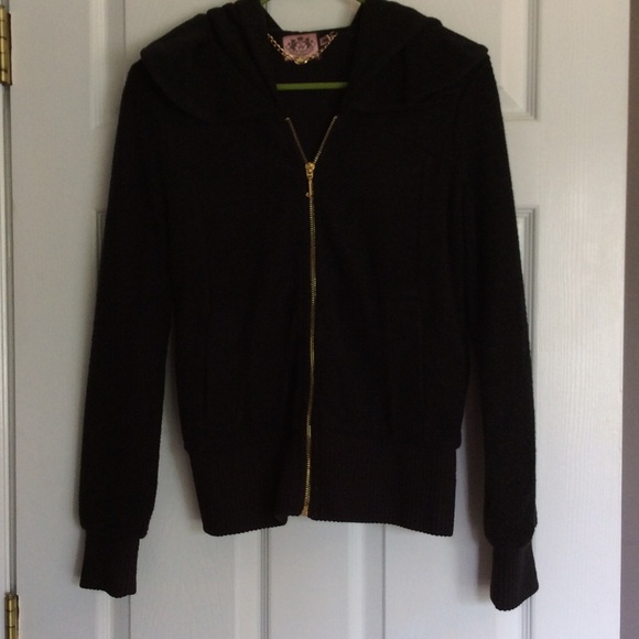 JUICY COUTURE Black Wool Gold zip up jacket
