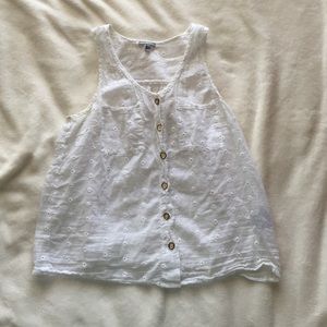 Floral white button tank