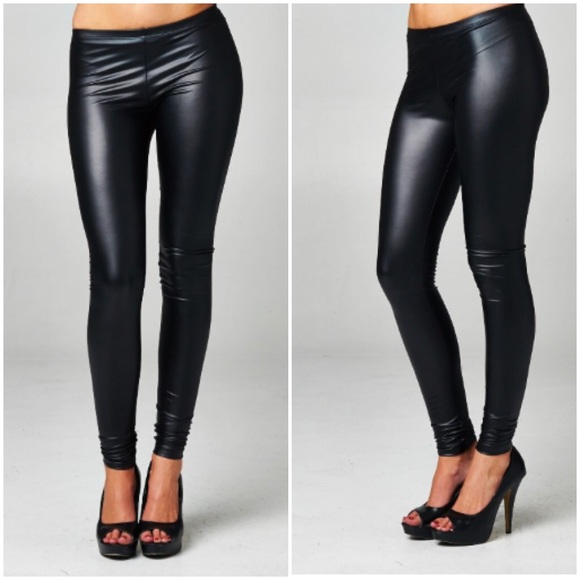 NWT || Black Vegan Leather Leggings - Picture 2 of 4