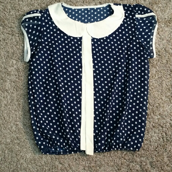 Sheer Polka Dot Blouse w/ Peter Pan Collar - Picture 2 of 4