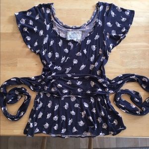 Anthropologie Deletta Floral Tie-Back Blouse