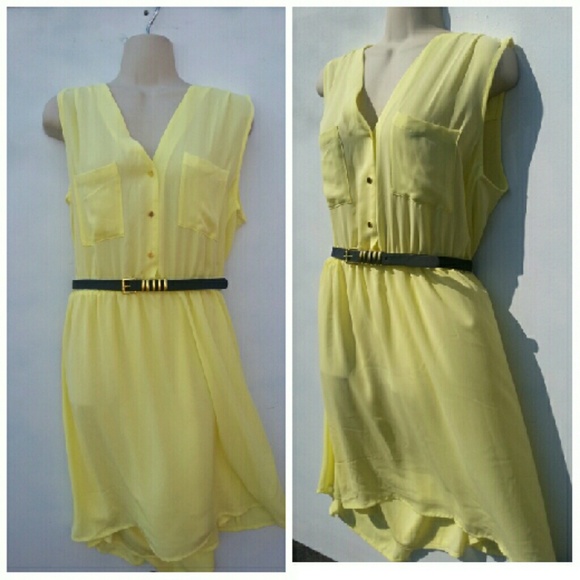 CHIC LEMONADE YELLOW CHIFFON DRESS SZ 12 - Picture 2 of 4