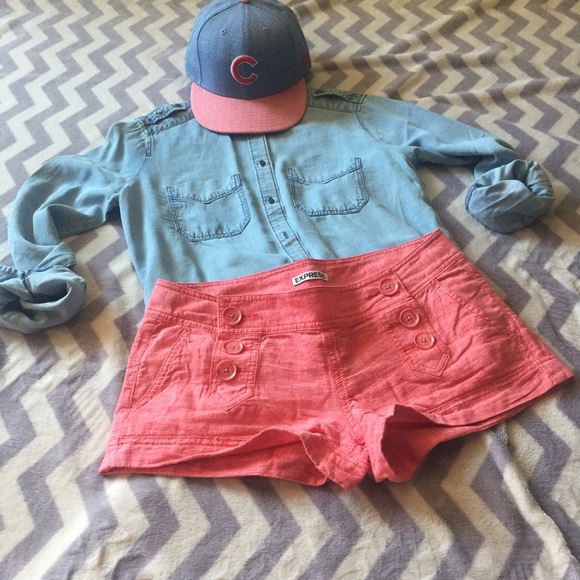 Express linen coral sailor shorts. Size 0 - Picture 1 of 3