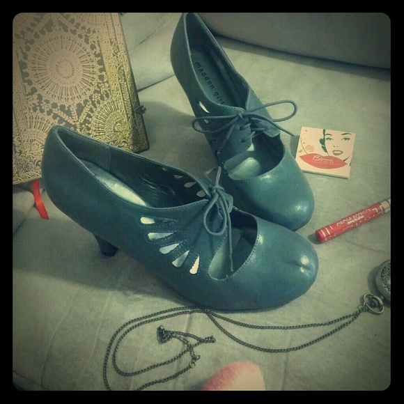 1920s inspired grey Madden Girl lace up heels