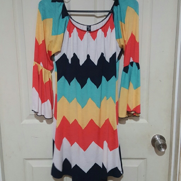 Colorful chevron boutique mini dress flared sleeve