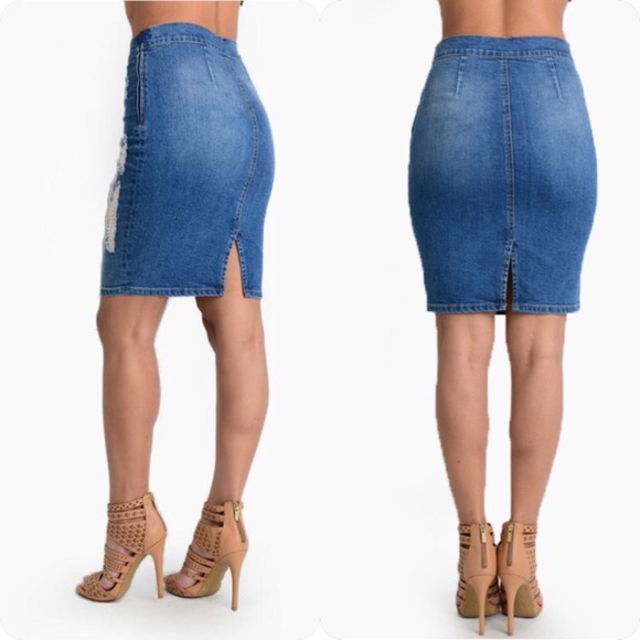 | new arrival | destroyed denim skirt - Picture 3 of 3