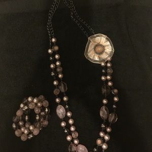 Long two layered necklace and matching bracelets