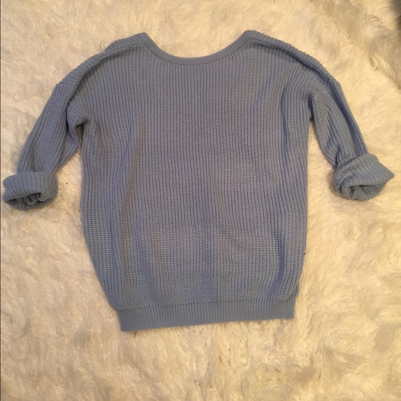 Lulus Sweaters - LuLu's Off the Shoulder Dusty Blue Knit Sweater