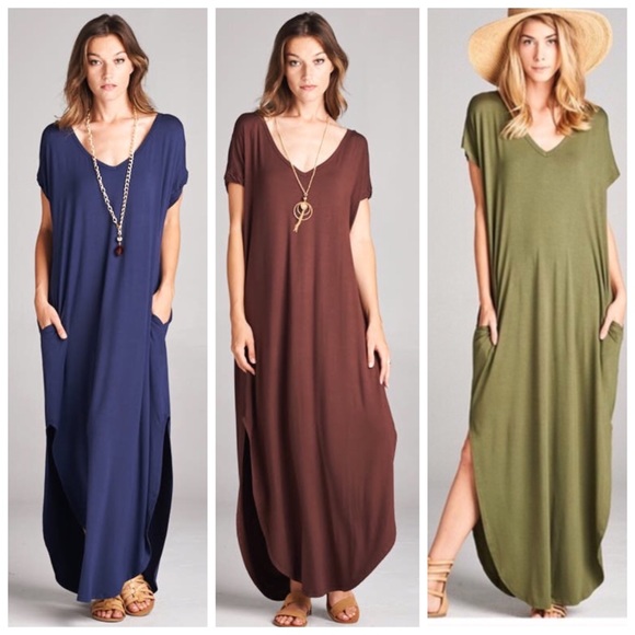 ❗️CLEARANCE❗️Mocha Oversize Slit Maxi Dress S M L - Picture 3 of 3