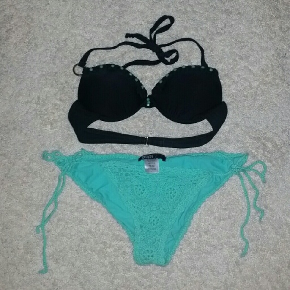 Seafoam and Black Boho Bikini