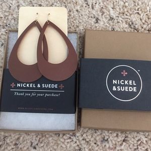 Nickel & Suede Brown Leather Earrings