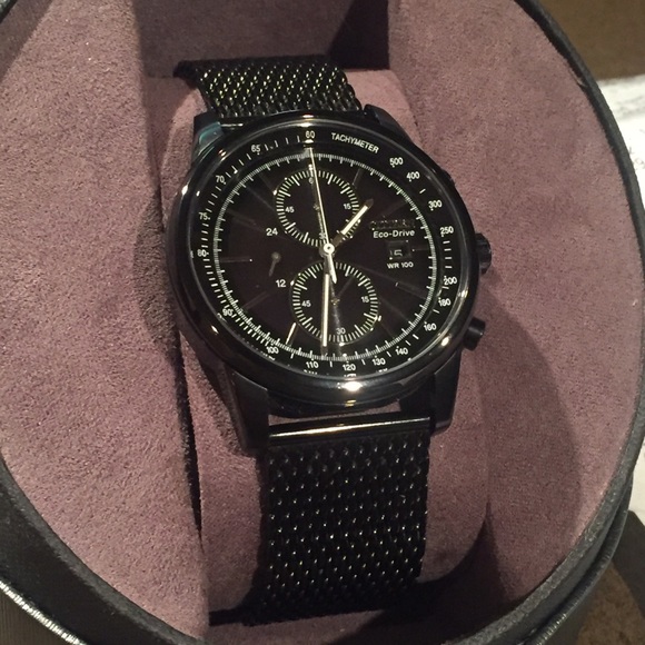 Black citizen mesh strap Eco drive watch