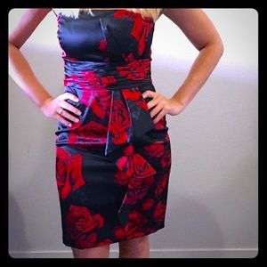 Black and red rose formal dress