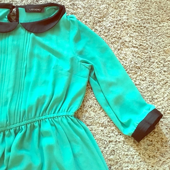Legend Dresses & Skirts - <Legend> Teal Peter Pan Collard Chiffon Dress