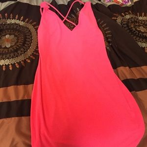 Hot pink fitted dress.