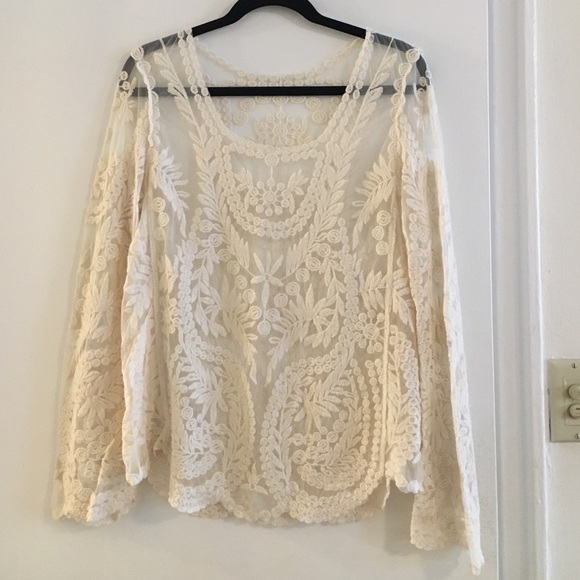 Sheer Embroidered Ivory Tunic