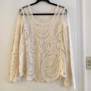 Sheer Embroidered Ivory Tunic