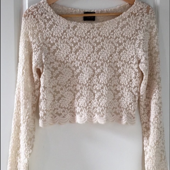 Nasty Gal Audrey Lace Long Sleeve Crop Top