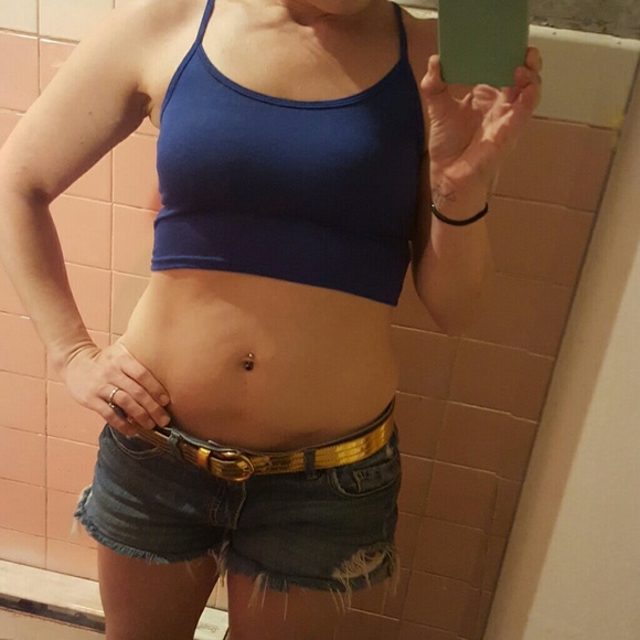 ❌SOLD ON♏❌NWT Royal blue crisscross crop OSFM - Picture 3 of 4