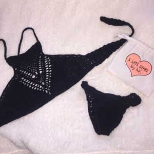 Black crochet halter bikini set