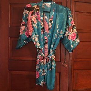 Blue silk bird robe