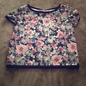 Floral and black trimmed crop top