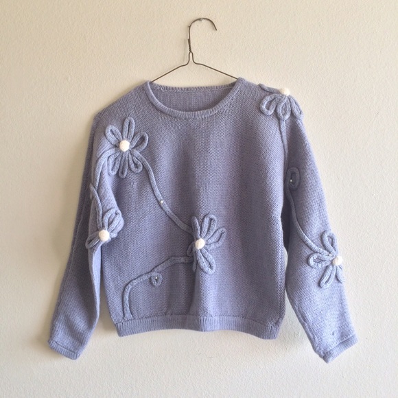 Vintage periwinkle floral knit sweater