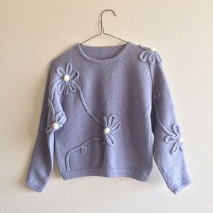 Vintage periwinkle floral knit sweater