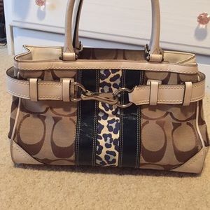 Coach purse with blue cheetah design