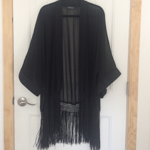 Black fringe kimono