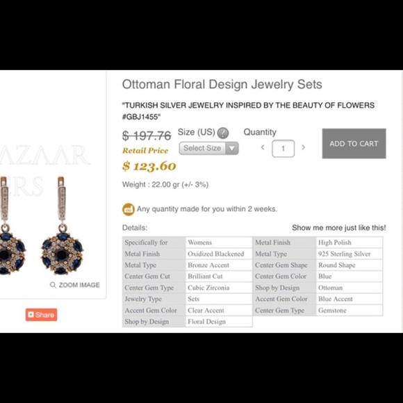 🎯SALE🎯 Ottoman Floral Design Jewelry Sets - Picture 4 of 4