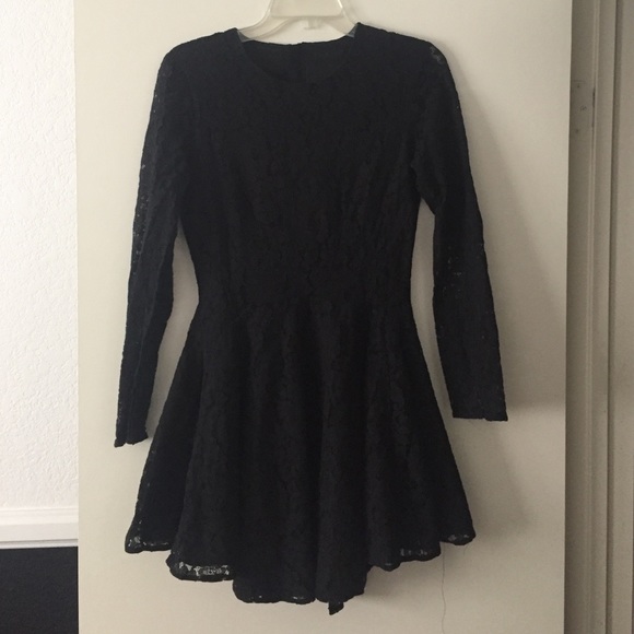 Lace long sleeve black dress