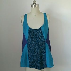 Silence + Noise Teal, navy printed racerback top