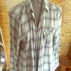 Light blue and purple button up flannel