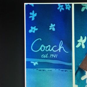 Coach 100% silk square scarf sea blue