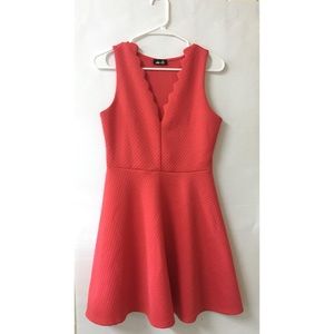 Red dress with scalloped vneck